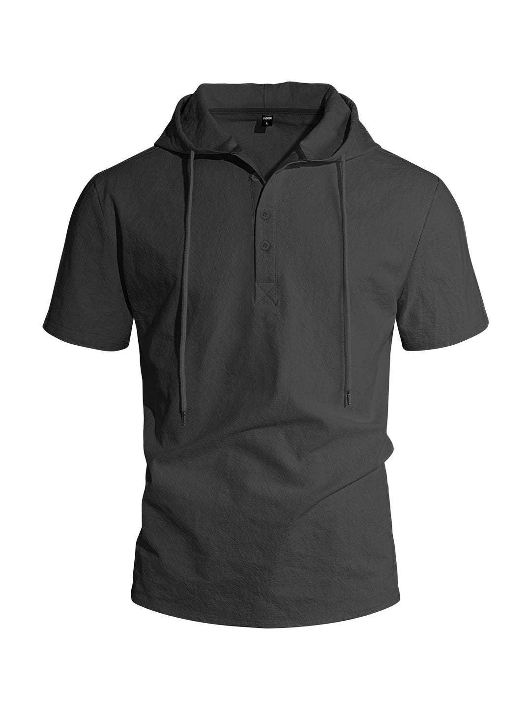 Herren nan kurzärmeliges Kapuzen-Henley aus Slub-Baumwolle mit verdeckter Knopfleiste und Kordelzug EB