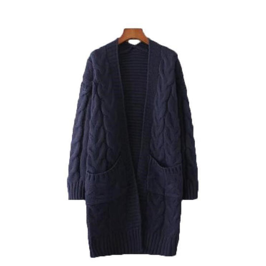 Damen Strickjacke mit grobem Zopfmuster und Taschen EB