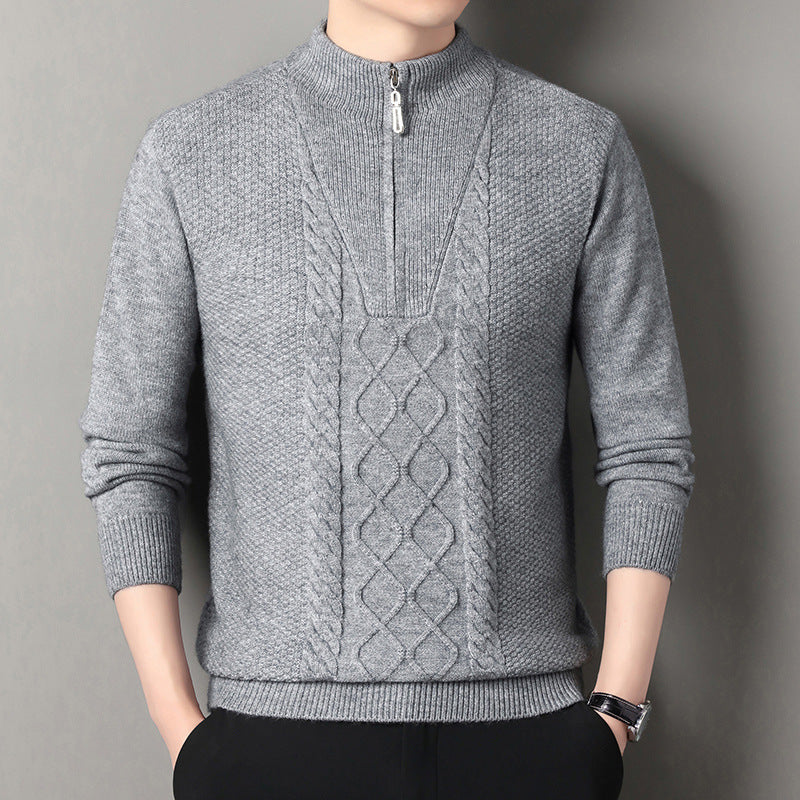 Herren Strickpullover mit hochabschließendem Kragen und durchgehendem Reißverschluss EB