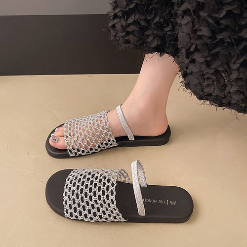 Damen offene Mules mit dekorativem Netzdesign EB