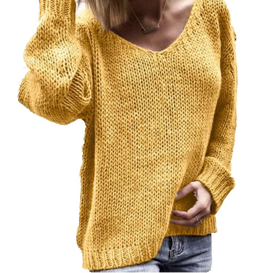 Damen Grober V-Pullover mit lässigem Schnitt und strukturiertem Gewebe EB
