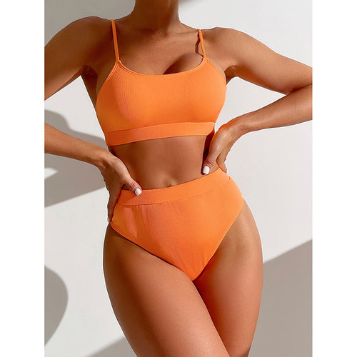 Damen High-Waist-Bikini-Set mit geripptem Oberteil EB