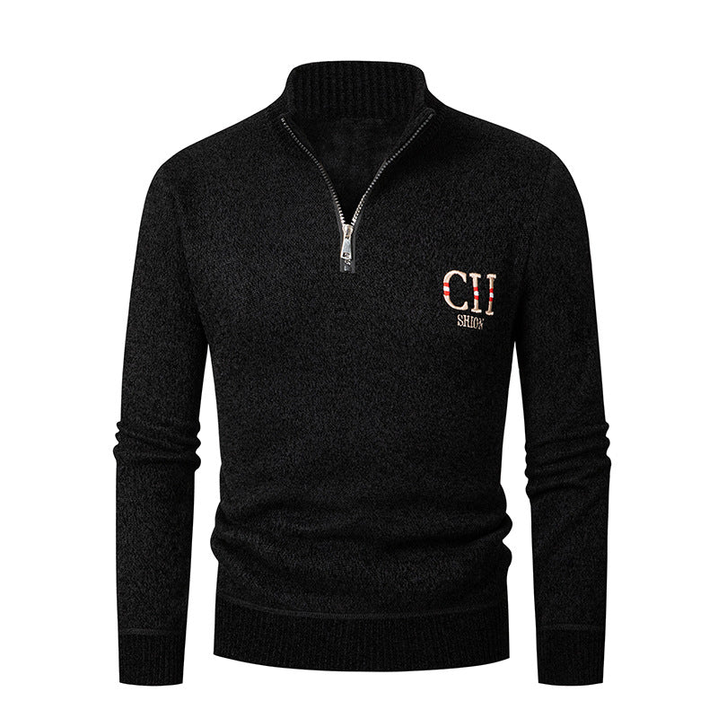 Herren stylischer Strickpullover mit Stehkragen und Reißverschluss EB