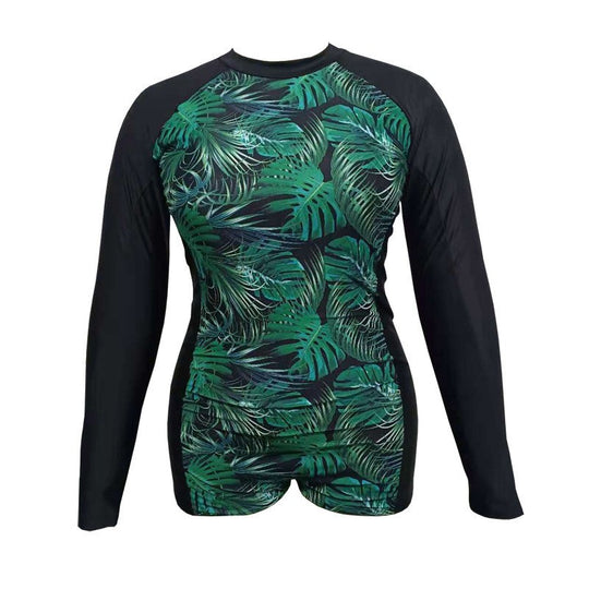 Damen Langarm Rashguard mit tropischem Blätterdesign EB