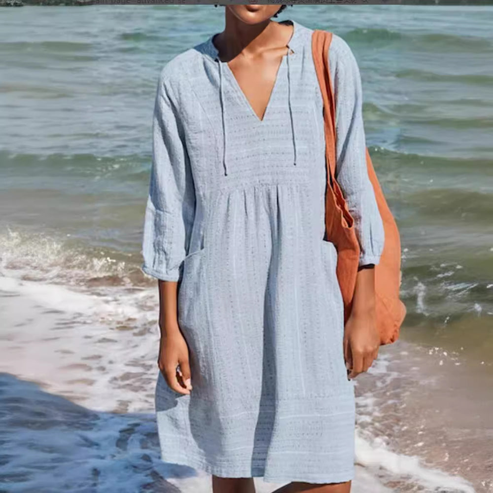 Damen lässiges Sommerkleid mit Kapuze und Taschen EB