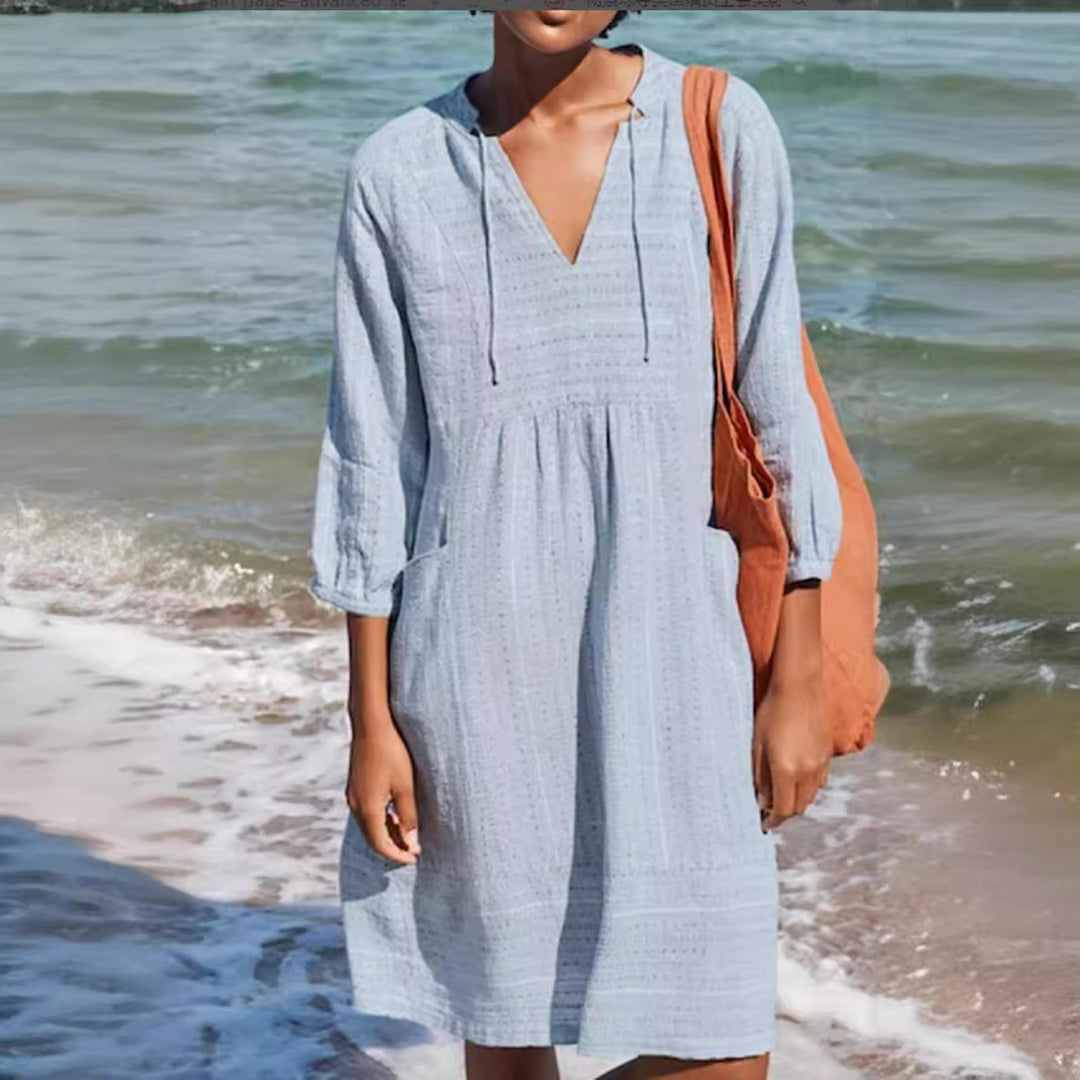 Damen lässiges Sommerkleid mit Kapuze und Taschen EB