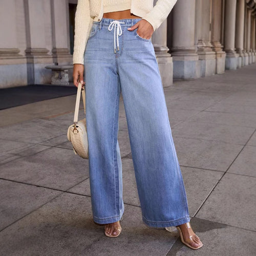 Damen Weite Jeanshose mit elastischem Bund und Kordelzug EB