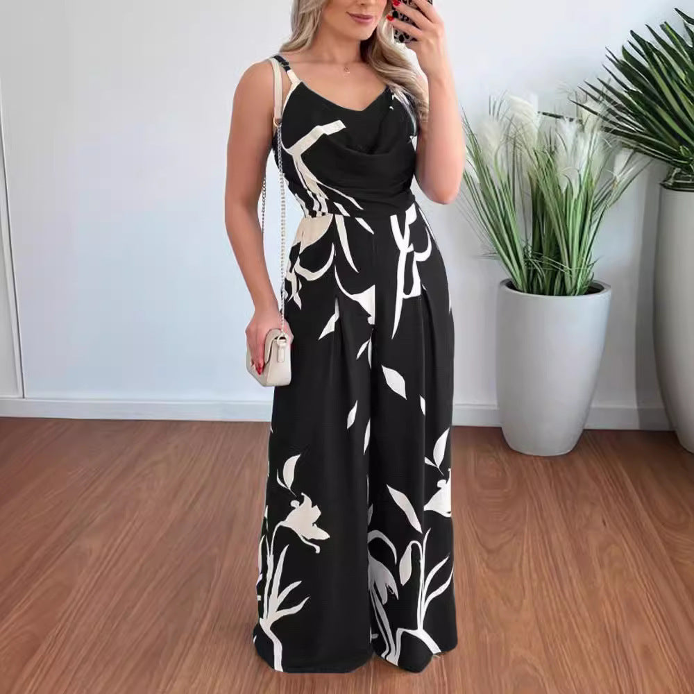 Damen eleganter Jumpsuit mit Casino-Ärmeln und Drapierung EB