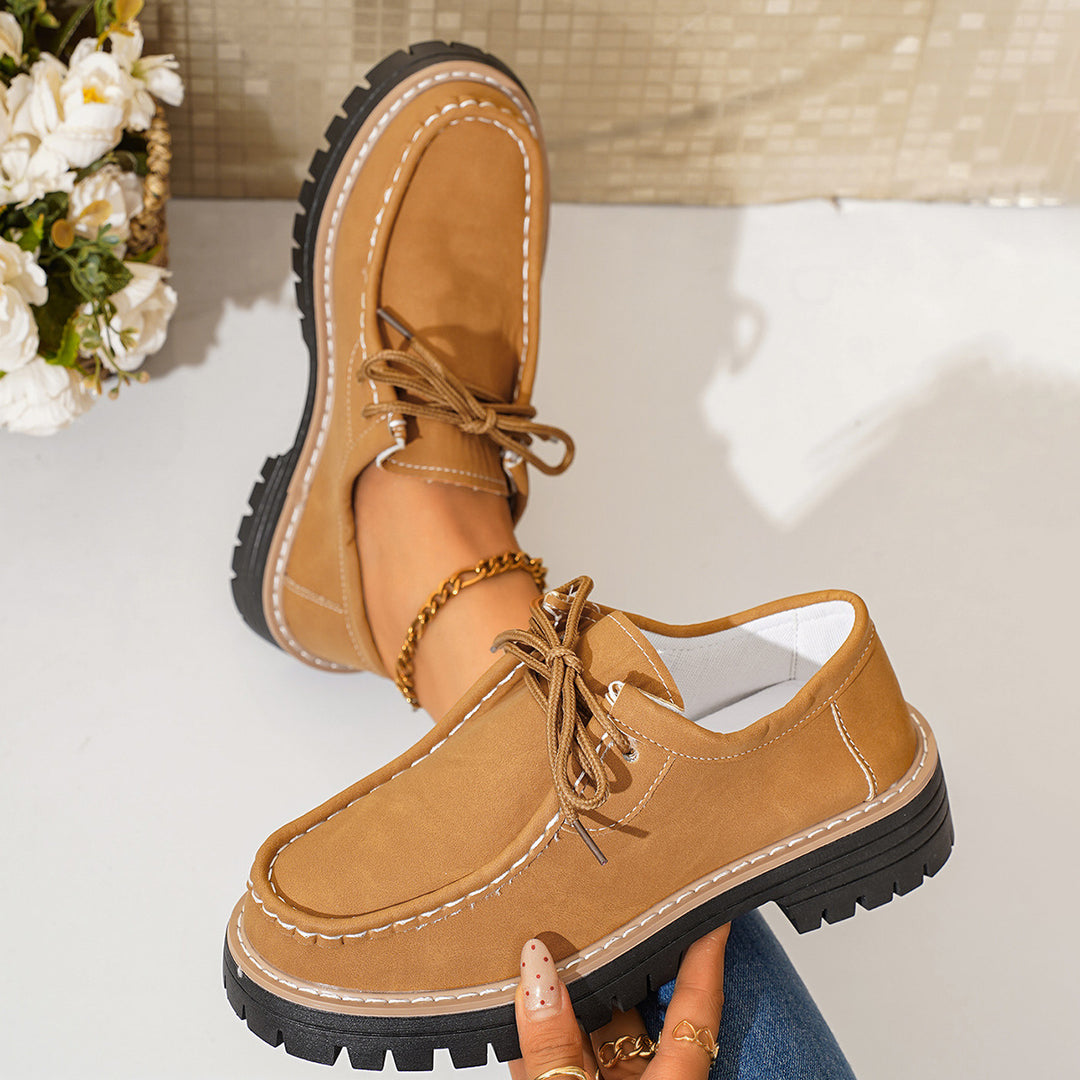 Damen modische Schnürschuhe mit robustem Profil und feinem Lederobermaterial EB