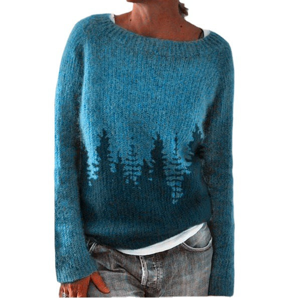 Damen nan gemusterter Norwegerstrickpullover mit weitem Rundhalsausschnitt und lässigem Oversize-Schnitt EB