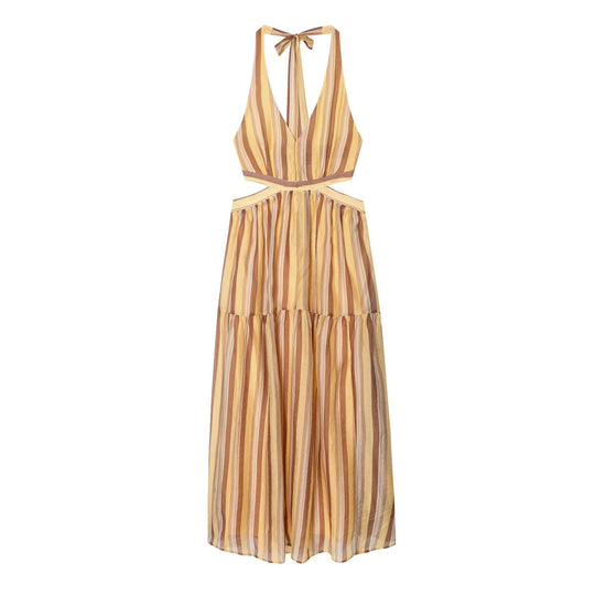 Damen Midikleid mit trendigen Cut-Outs und aufregendem Streifenmuster EB