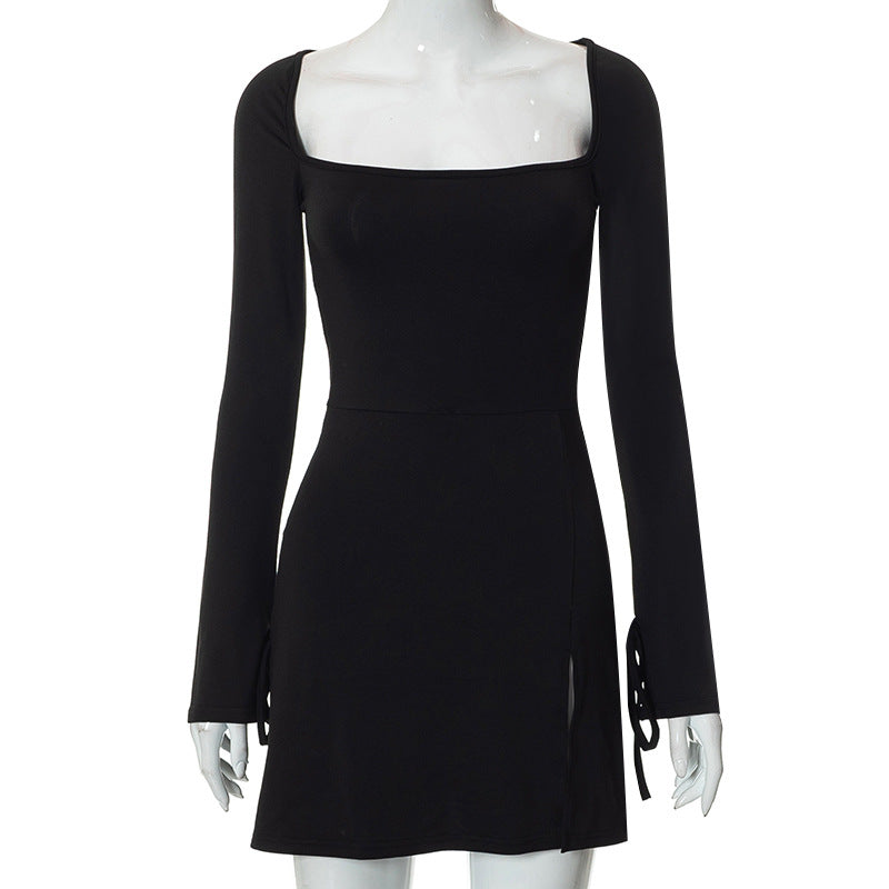 Damen Langärmliges Wickelkleid mit asymmetrischem Schnitt und eleganten Taillenzug EB