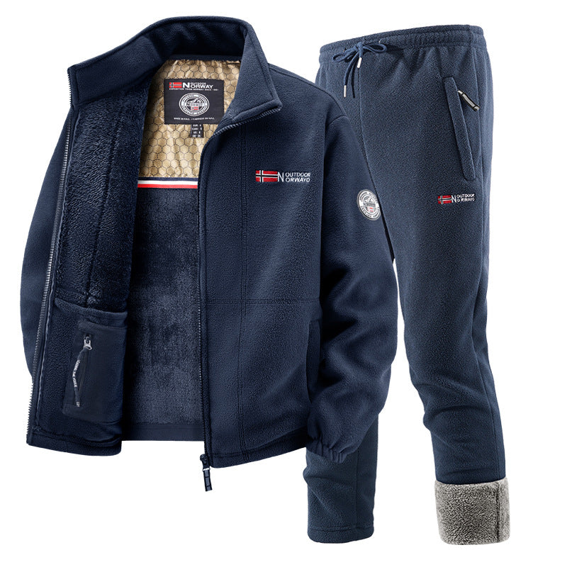 Herren Thermo-Fleece-Set mit Kapuzenjacke, Sherpa-gefüttert und elastischer Jogginghose EB