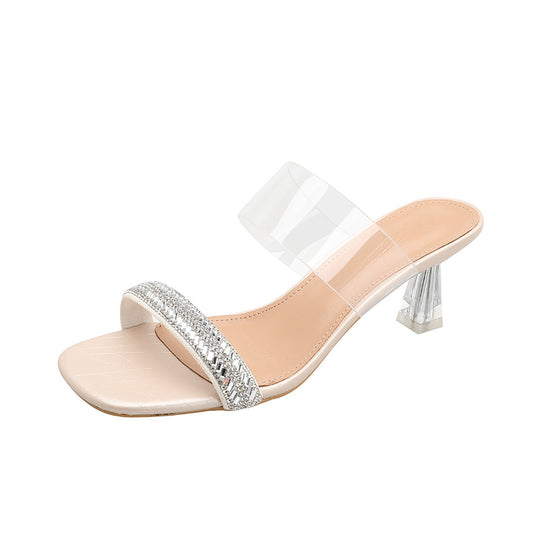 Damen transparente Sandalen mit glitzerndem Riemen und stylish transparentem Absatz EB