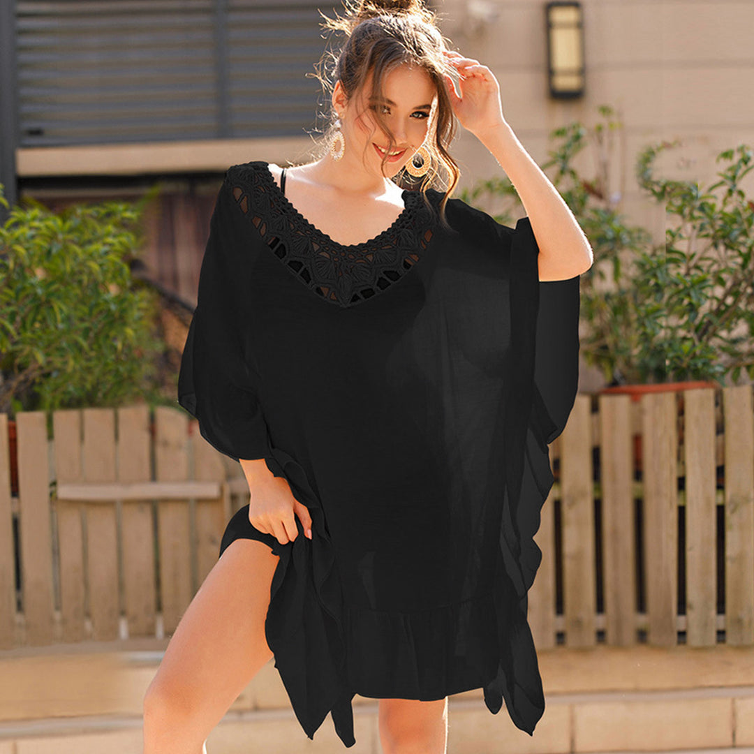 Damen Strandtunika mit elegantem Häkelbesatz und fließendem Schnitt EB