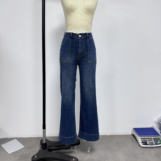 Damen weit geschnittene Denim-Hose mit hohem Bund EB