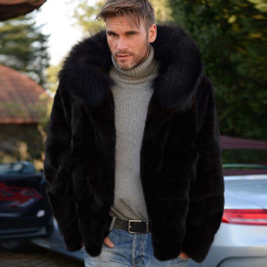 Herren Luxus Kunstpelzjacke mit breitem Kragen EB