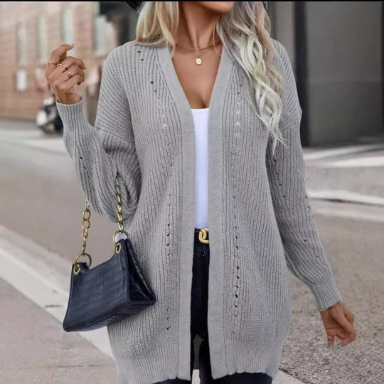 Damen offene Strickjacke mit leichter Lochstruktur und komfortabler Passform EB