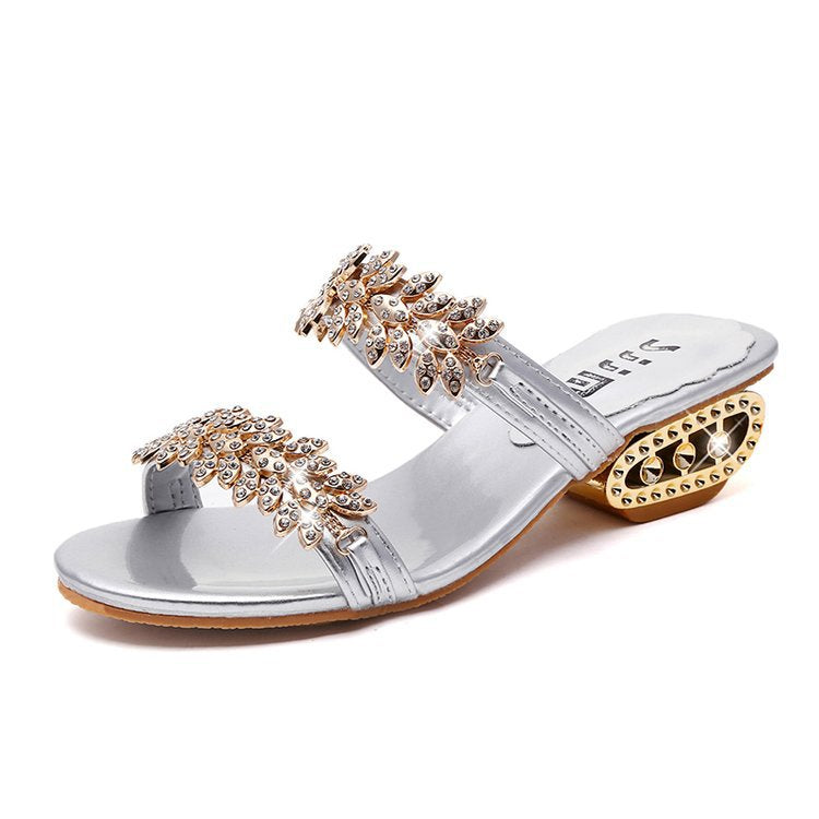 Damen elegante Sandalen mit funkelndem Blattdesign EB