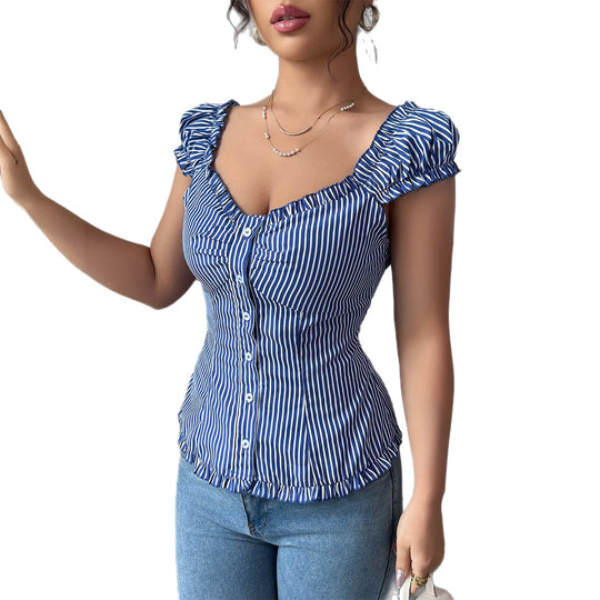 Damen Elegantes Oberteil mit Rüschendetails und tailliertem Schnitt EB