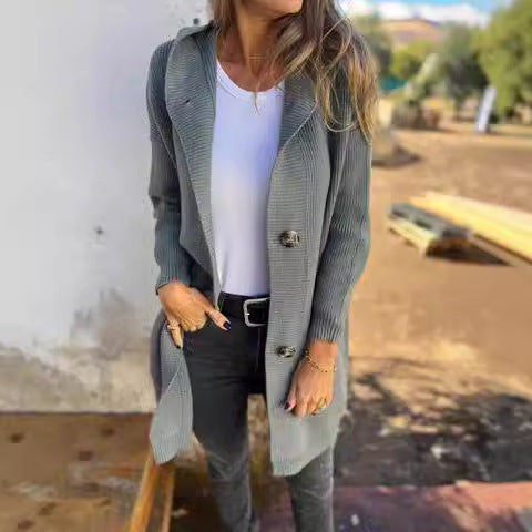 Damen kuschelige Strickjacke mit Kapuze und großen Taschen EB
