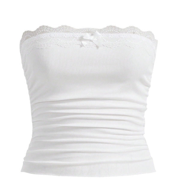 Damen Bandeau-Oberteil mit Spitzenbesatz und figurbetontem Schnitt EB