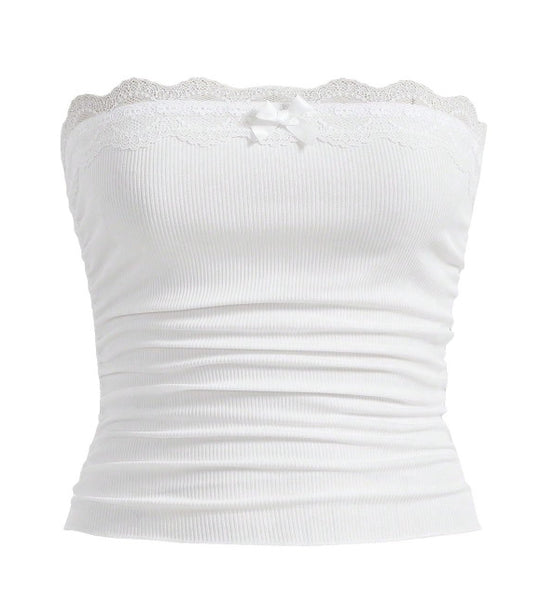 Damen Bandeau-Oberteil mit Spitzenbesatz und figurbetontem Schnitt EB