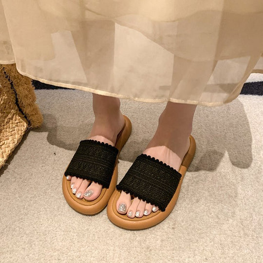Damen modische Mules mit zierlichem Textilmuster EB