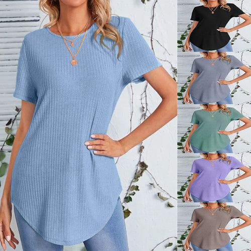 Damen lässiges Strickoberteil mit verlängertem Schnitt und Rundhalsausschnitt EB
