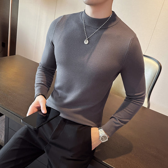 Herren modischer Pullover mit hohem Kragen und eleganter Passform EB