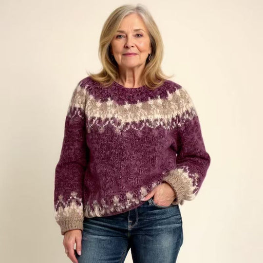 Damen nan kuscheliger Norweger-Strickpullover mit Stehkragen und Oversize-Passform EB