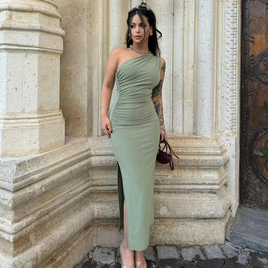 Damen elegantes Wickelkleid mit asymmetrischem Halsausschnitt und figurformendem Design EB