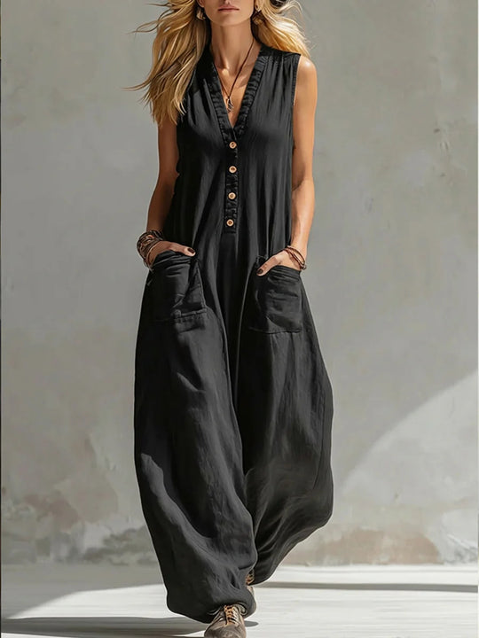 Damen Jumpsuit mit tiefem V-Ausschnitt und praktischen Taschen EB