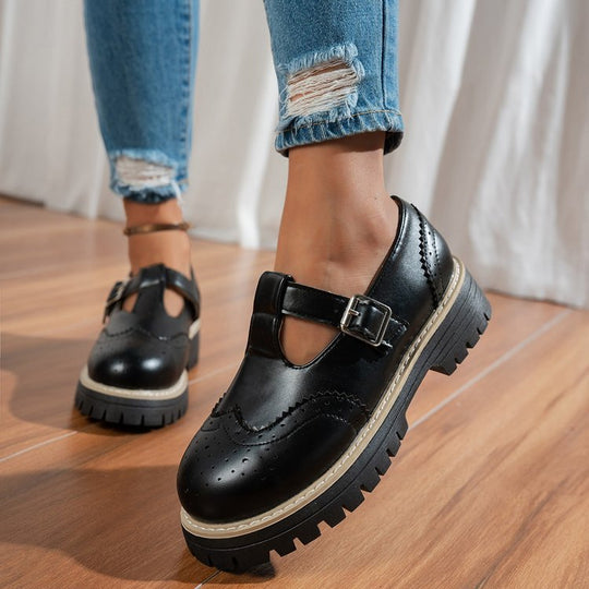 Damen Elegante Schnürschuhe mit Brockmuster und Blockabsatz EB