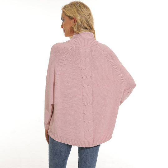 Damen Grobstrickpullover mit hohem Kragen und modernem Zopfmuster EB