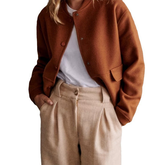 Damen moderne Kurzjacke mit Knopfdetails und seitlichen Eingrifftaschen EB