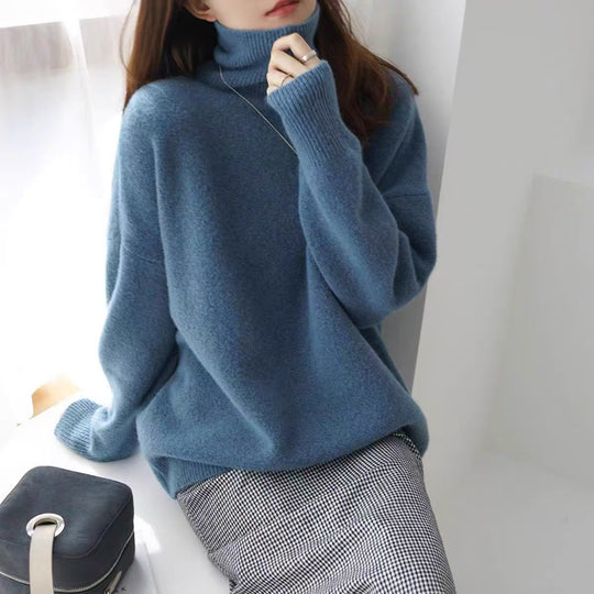 Damen Oversize Feinstrickpullover mit hohem Rollkragen und Seitenschlitzen EB
