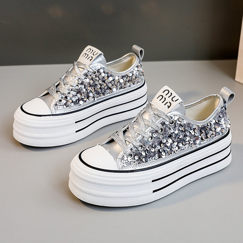 Damen Plateausneaker mit glamourösen Paillettenakzenten EB