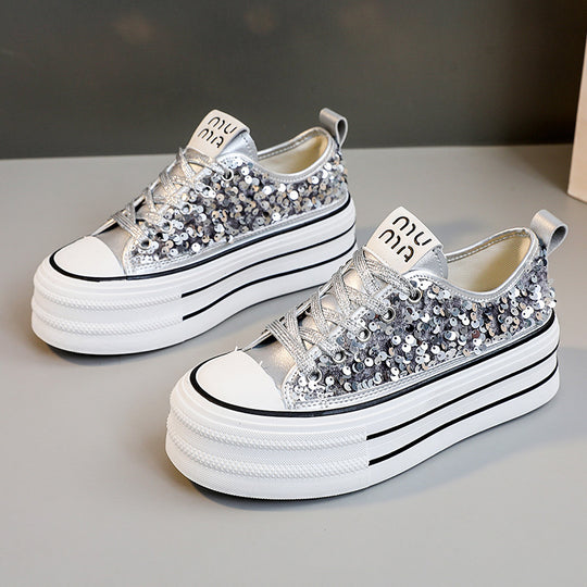 Damen Plateausneaker mit glamourösen Paillettenakzenten EB