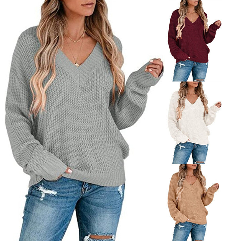 Damen Strickpullover mit V-Ausschnitt und lässiger Passform EB