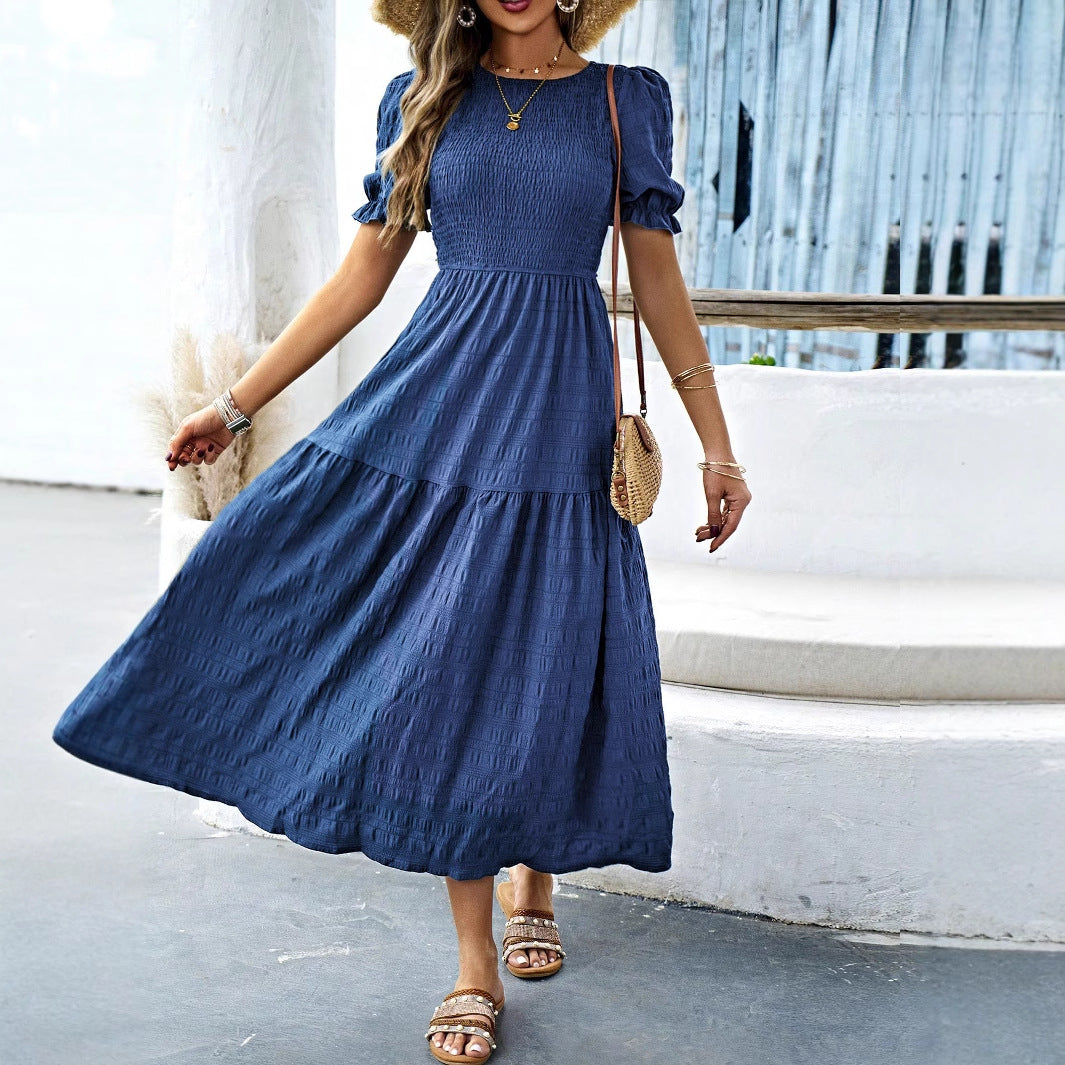 Damen Midikleid mit elastischem Taillenbund und schwingendem Rock EB