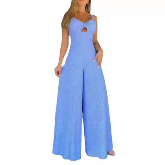 Damen Jumpsuit mit elegantem Schlüssel-Loch-Ausschnitt und weiter Beinweite EB