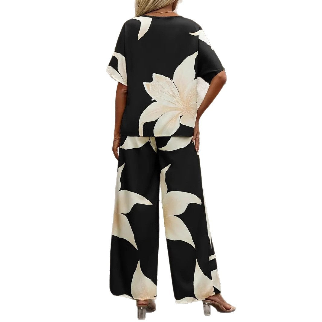 Damen Luftiges Zweiteiliges Set mit floralem Design und weitem Schnitt EB