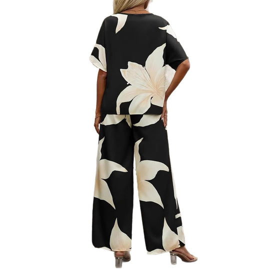 Damen Luftiges Zweiteiliges Set mit floralem Design und weitem Schnitt EB