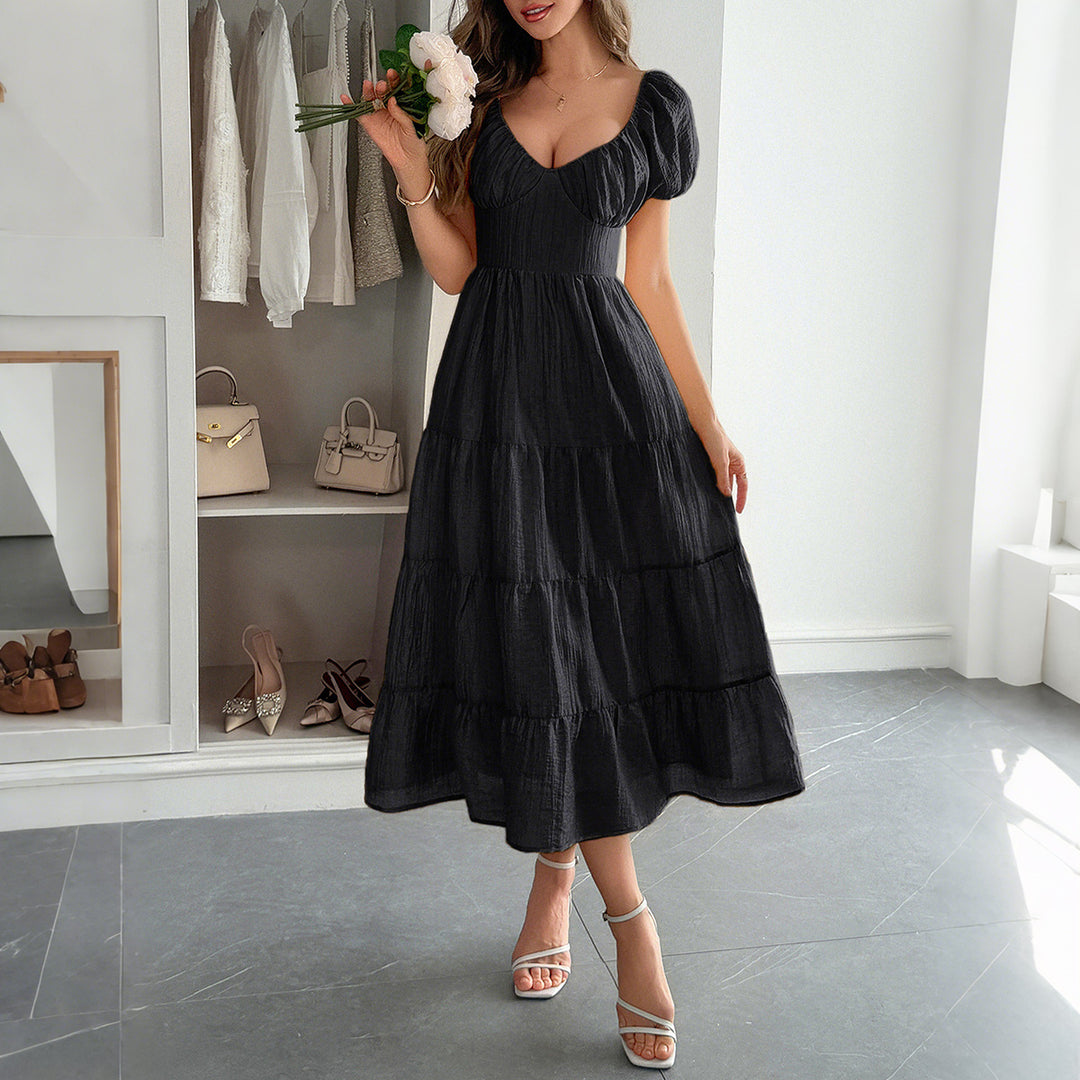 Damen Boho Maxikleid mit Puffärmeln undlagenanpassbarem Schnitt EB