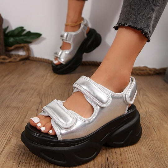 Damen Glamouröse Plateau-Sandalen mit verstellbaren Riemen und funkelnden Applikationen EB