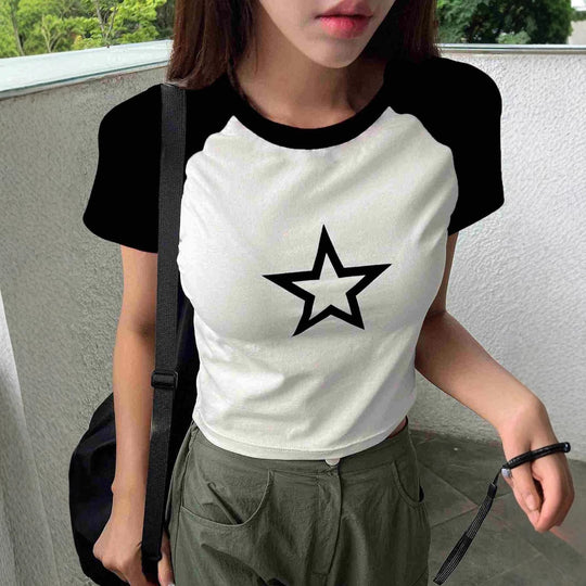 Damen Crop-T-Shirt mit stylischem Sternmotiv und bequemer Passform EB