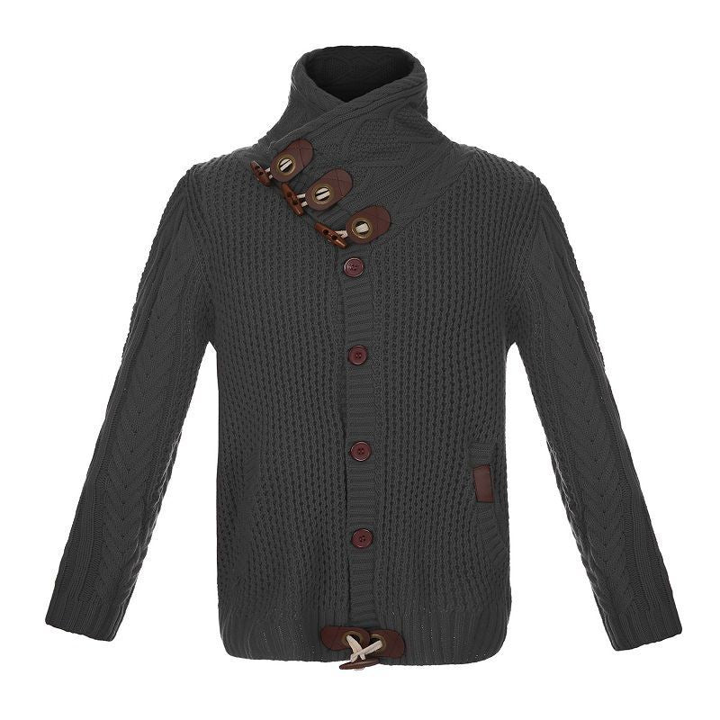 Herren gestrickter Cardigan mit hohem Kragen und modernen Holzknebel EB
