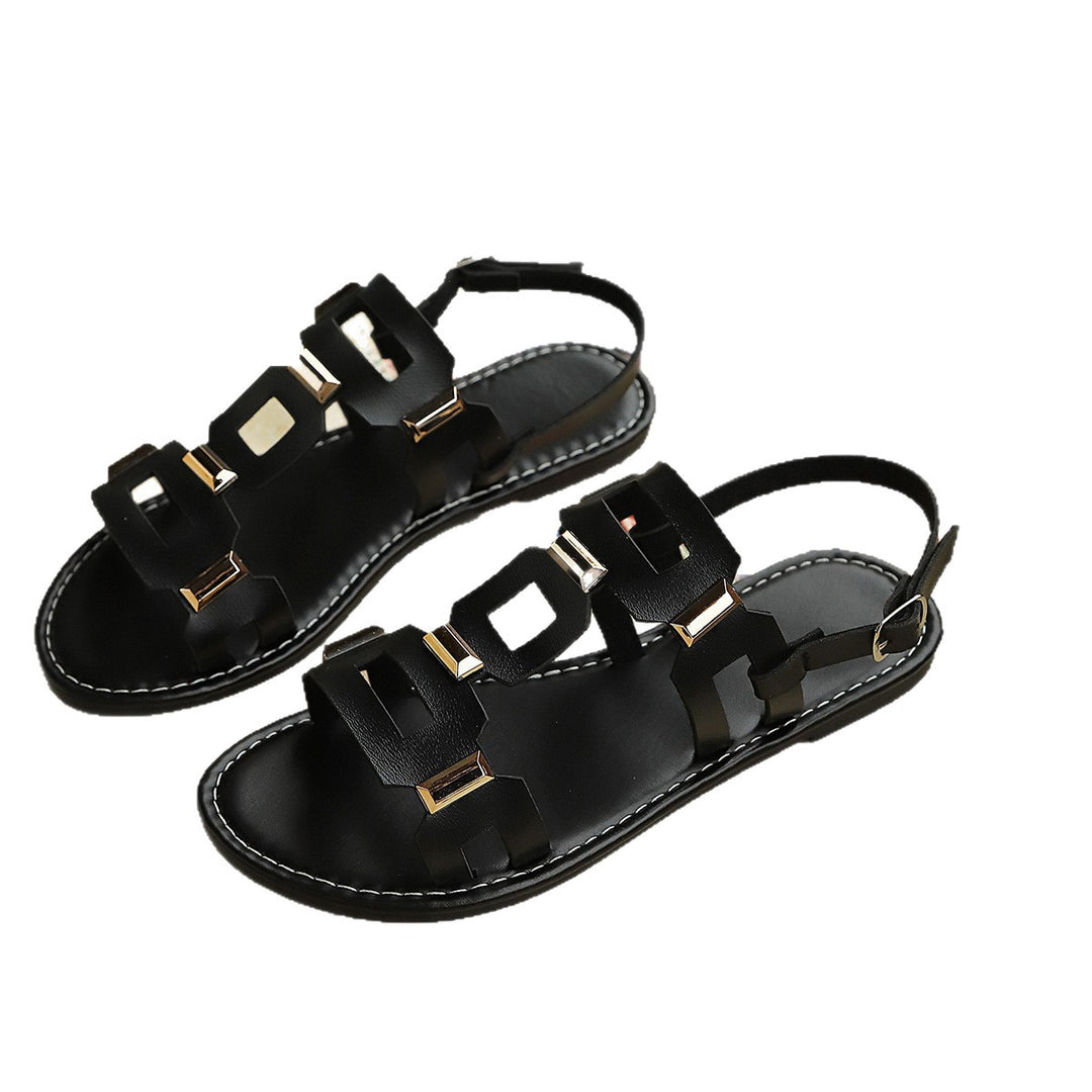 Damen Sandalen mit modischen geometrischen Riemen und komfortabler Fußbettgestaltung EB