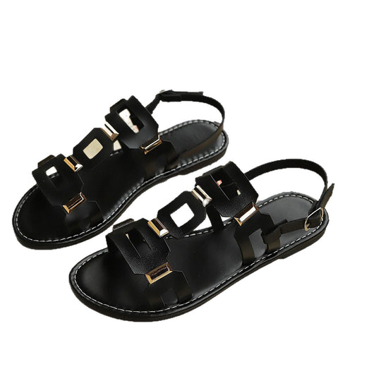 Damen Sandalen mit modischen geometrischen Riemen und komfortabler Fußbettgestaltung EB